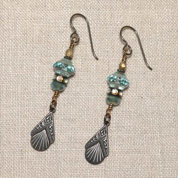 Hand Crafted Handmade Earrings Aqua Czech Glass Art Deco Rhinestone Earr… - Picture 1 of 5